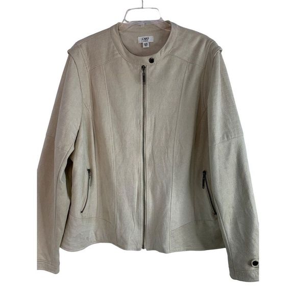 CATO Woman Jacket 22-24W Beige Microsuede Full ZIP EUC Lined 6193 Zip Pockets - Picture 1 of 11